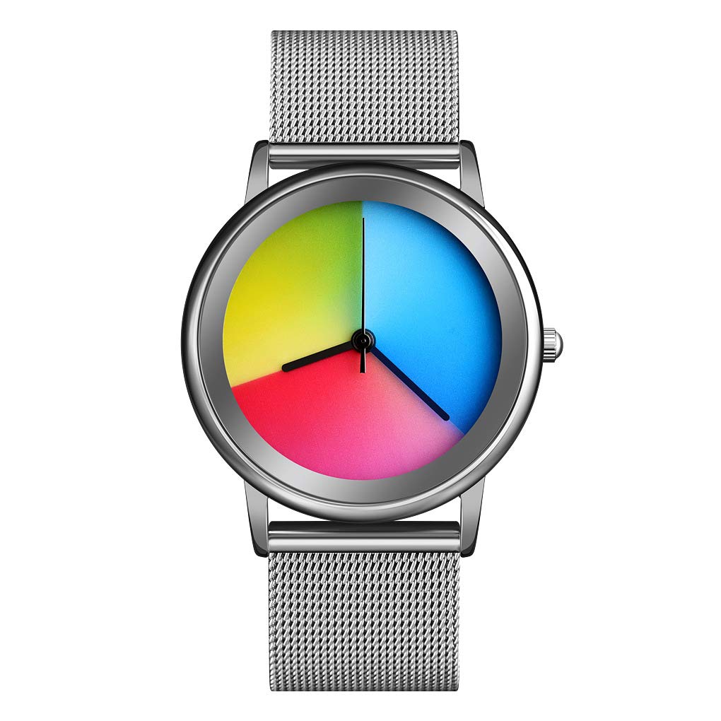 CakCity Women Watch Waterproof Stainless Steel Quartz Analog Watch for Girls Ladies Simple Fashion Rainbow Round Dial Creative Colorful Unisex Wrist Watches (B07X8R7HRD) Amazon Price History, Amazon Price Tracker
