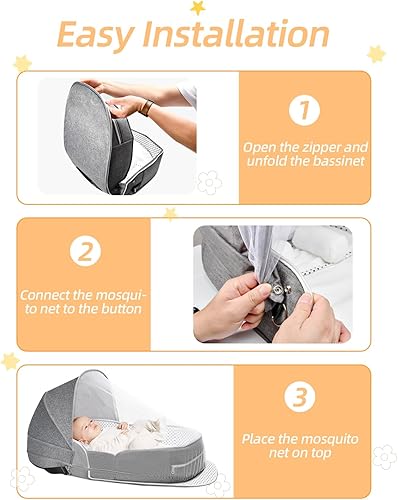 Miniatura 6 de Moisés de viaje para bebés Cuna de viaje plegable y ligera con mosquito y toldo para recién nacidos al aire libre, regalo esencial