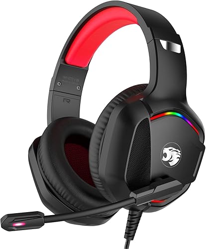 Gaming Headset with Microphone for Pc, Xbox One Series Xs, Ps4, Ps5, Switch, Stereo Wired Noise Cancelling Over-Ear Headphones with Mic, RGB, for