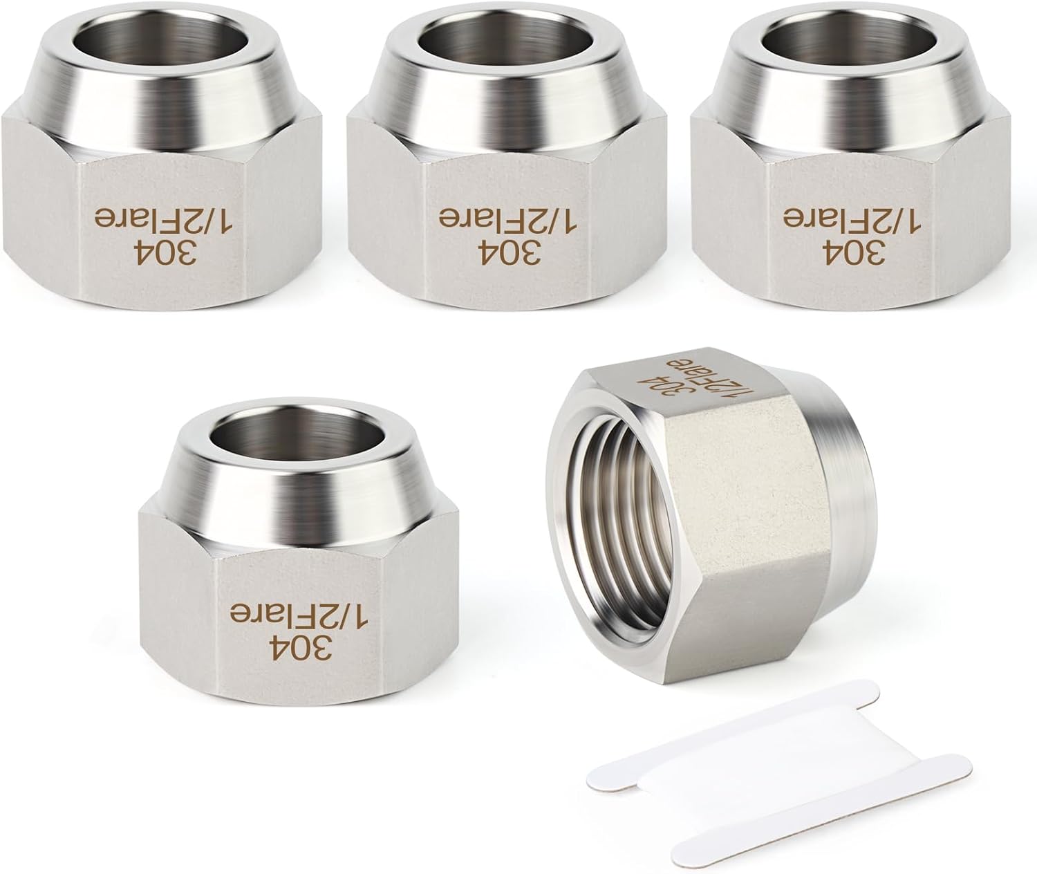 TAISHER 5PCS Forging of 304 Stainless Steel SAE 45 Degree Flare Tube Fitting, 1/2" Flare Nut Air Conditioning Pipe Extension Butt Tube