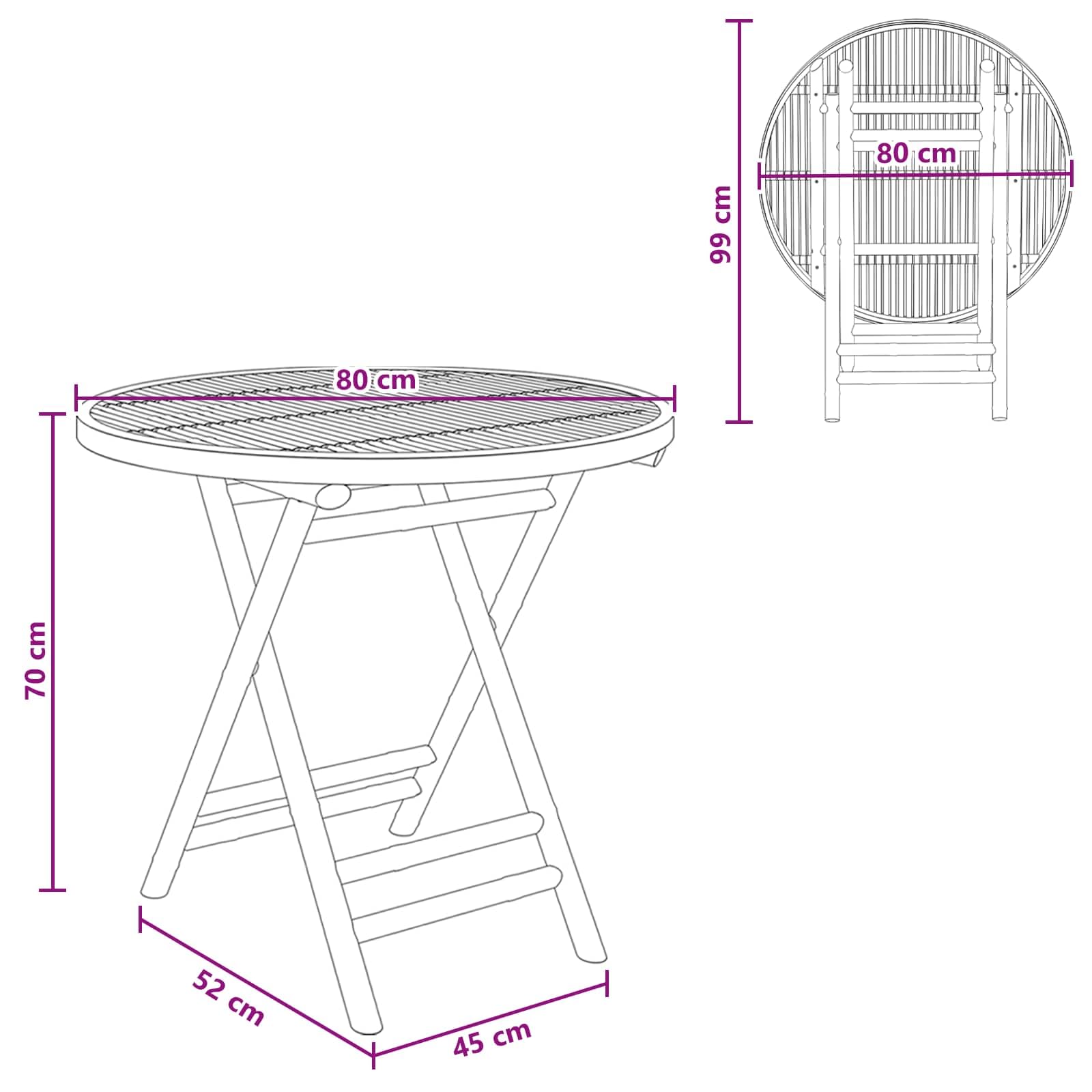 vidaXL Mesa de Jardín Natural 80 x 70 cm Bambú, Mesa de jardín Moderna y Plegable, Exterior, Ahorra Espacio, portátil y ecológica