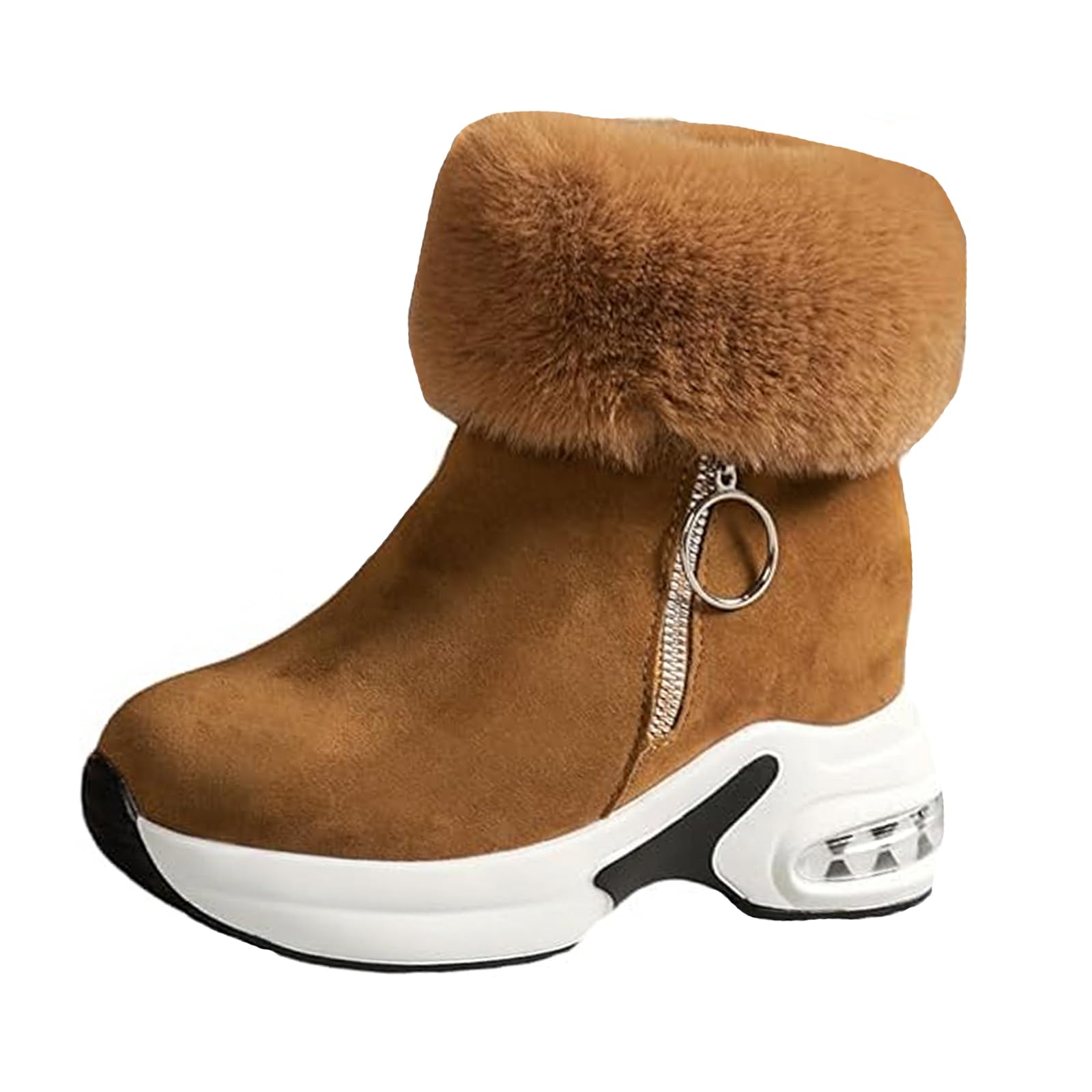 Chunky Platform Winter Boots for Women Plush Furry Lining Warm Sneakers Suede Slip on Wedge Round Toe Anti-Slip