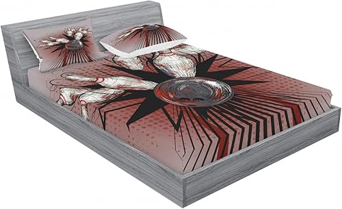 Miniatura 333 de Ambesonne Juego de sábanas bajeras y fundas de almohada occidentales, sombrero de vaquero con temática del salvaje oeste y cuerda de ganadería vieja