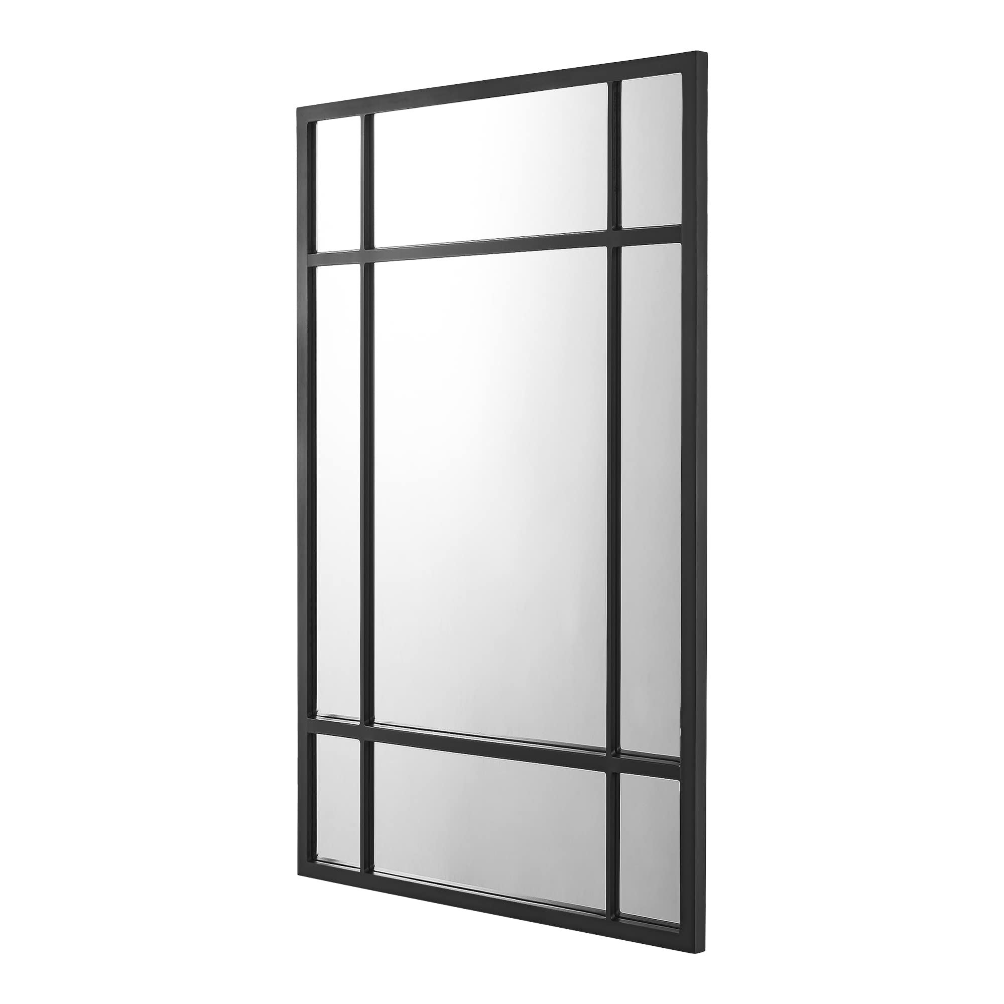 [en.casa] Specchio da Parete 90 x 60 cm Specchio Diviso Forma Rettangolare Fissaggio Verticale-Orizzontale Cornice in MDF - Nero opaco