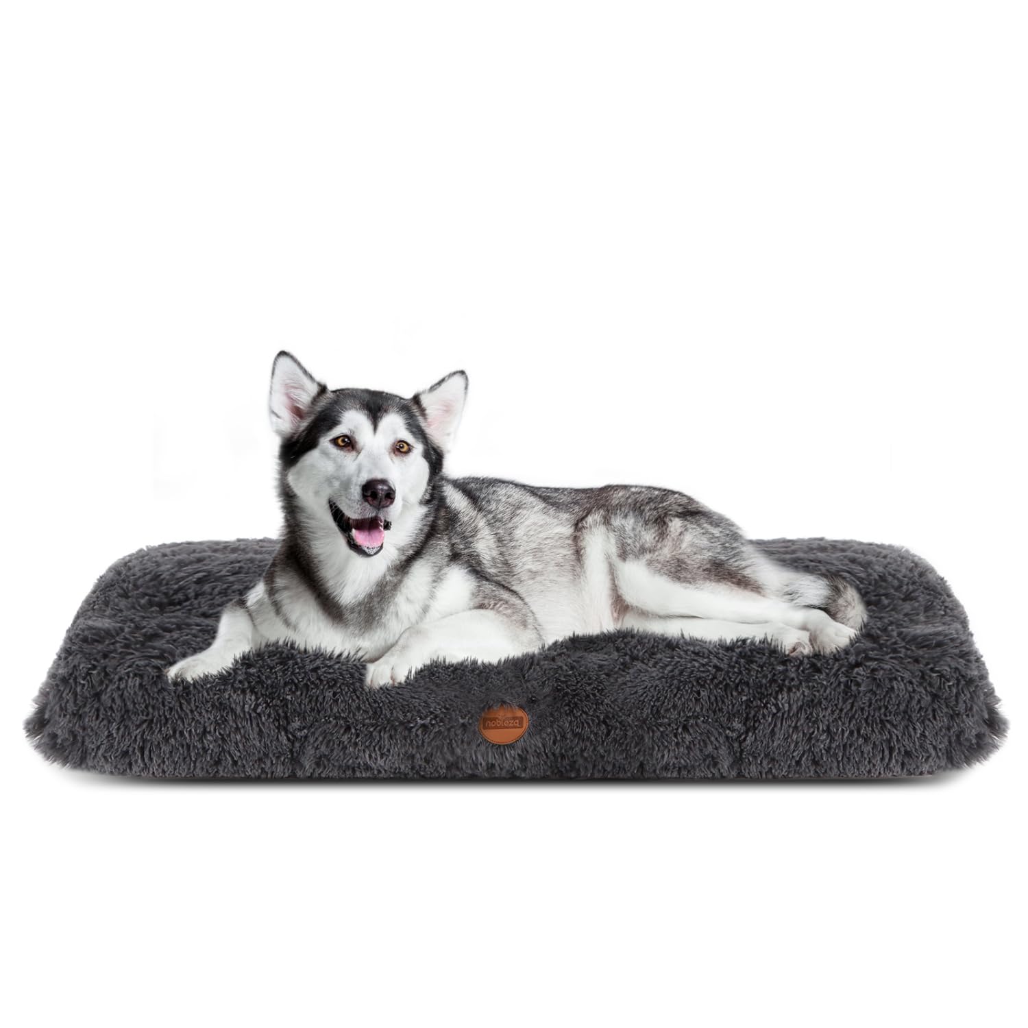 Nobleza Extra Large Ultra Fluffy Thick XXL Bed, Washable Soft Calming Anti-Anxiety Crate Mattress, Deluxe Plush Mat With Anti-Slip Bottom, Dark Grey, 122x74x10cm