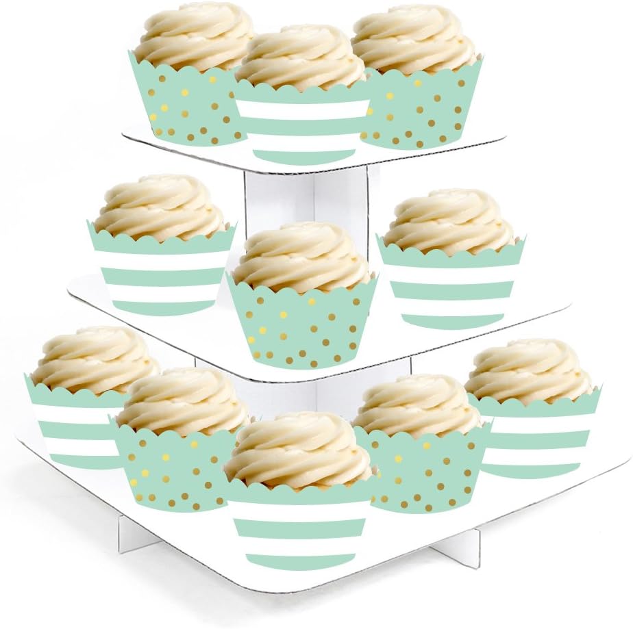 Andaz Press Party Cupcake Wrapper Decorations, Mint Green Stripes and Metallic Gold Ink Polka Dots, 24-Pack, Theme Colored Bulk Cake Supplies