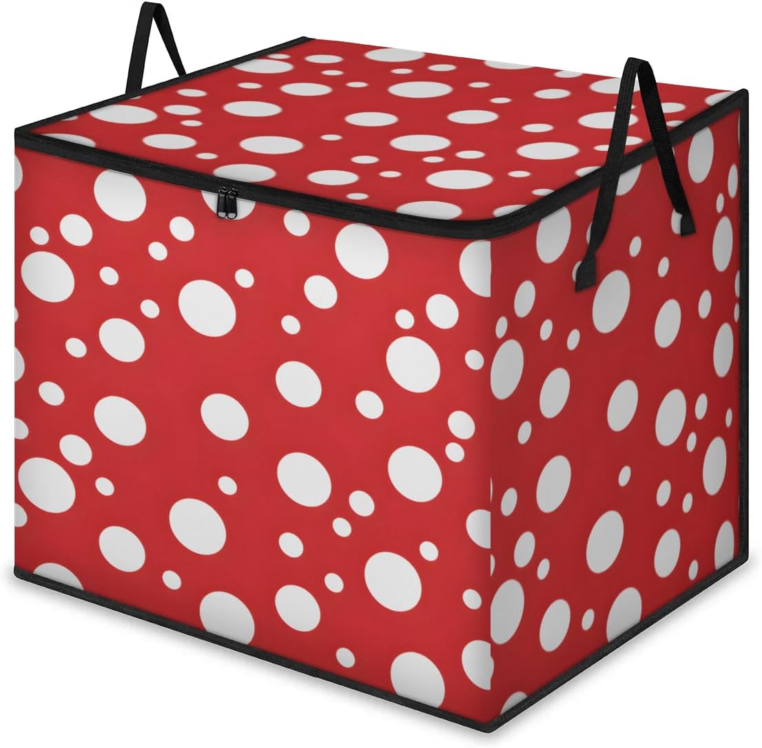 Honeybaby 214L Extra Large Comforter Storage Bag Red White Dots Storage Totes with Lids Waterproof Closet Organizer Folding Blanket Storage Bags for Clothes Bedding Pillows
