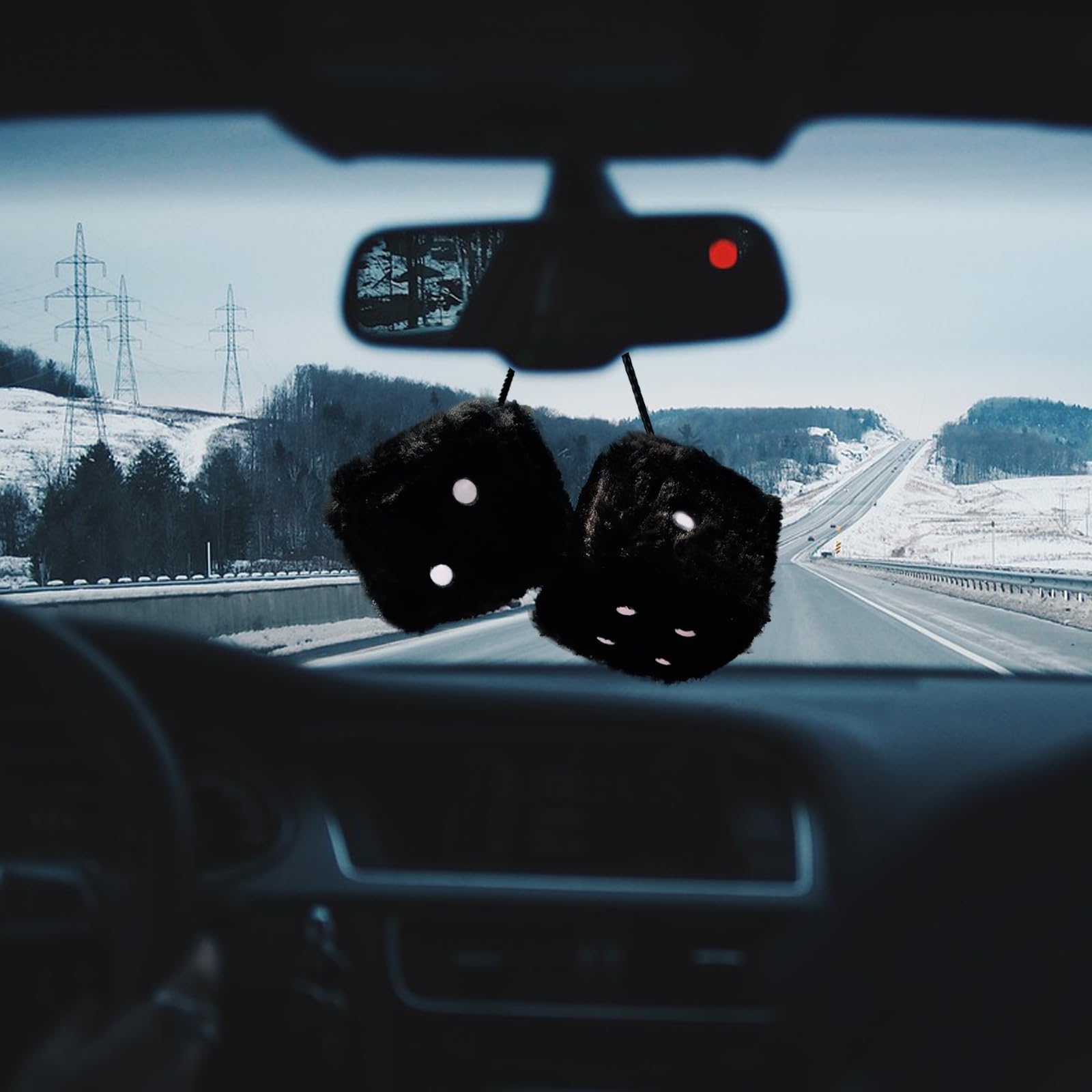 Pair 3 Inch Hot Stamped Polka Dot Fuzzy Plush Dice Cute Retro Plush Car Interior Accessories for Car — view 5