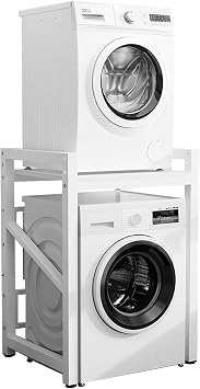Washer Dryer Stacking Kit, Tumble Dryer Stand with 3 Height Adjustable, Washing Machine Rack for Bathrooms, Laundry and Kitchen, 260KG Load Capacity, 4x4 CM Thick Metal Frame White [Energy Class A]