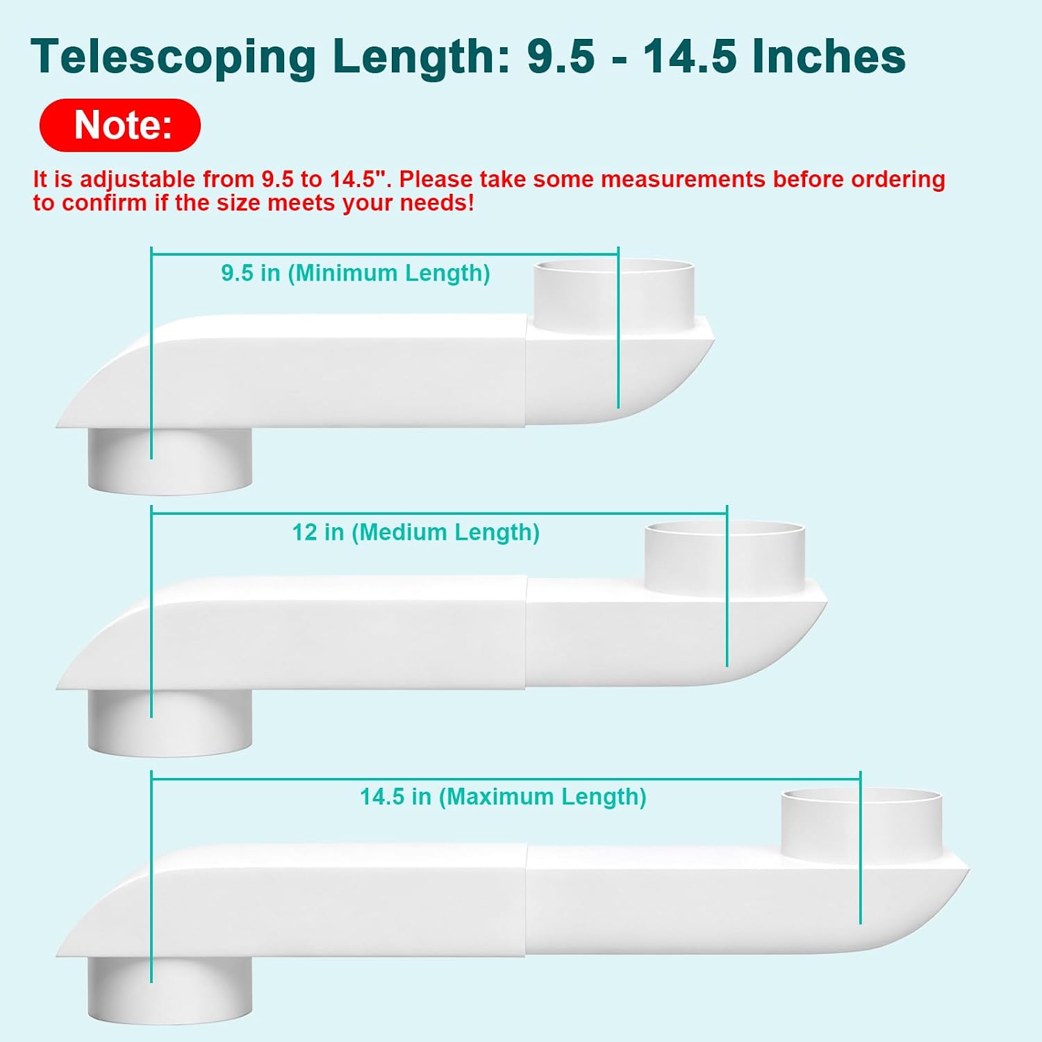 Periscope Dryer Vent, 9.5-14.5" Telescoping Dryer Vent Stainless Steel Adjustable Dryer Vent Low Profile Connector Kit for Tight Space 4" Slim Flat Exhaust Duct Hose Space Saving Replacement Vents