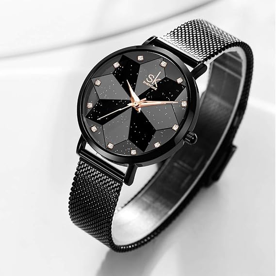 SHENGKE Creative Simplicity Women's Wrist Watch with Stars Mesh Strap Elegant Women's Watch Business Watch