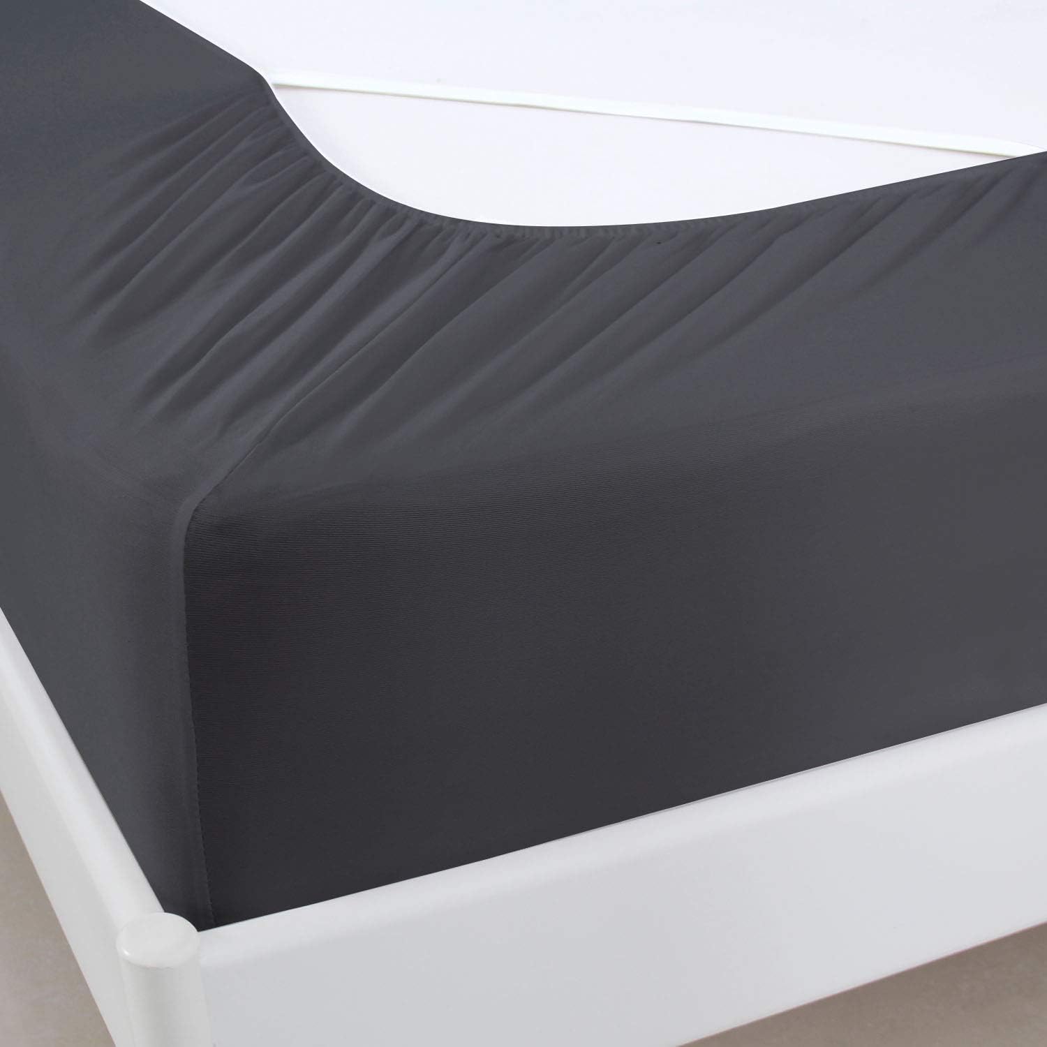 Box Spring Cover King Size, Elastic Fabric Wrap Around 4 Sides Bed Skirt, Sleek Alternative for Bed Skirts for Hotel/Home, Fits Box Springs up to 13”, Black