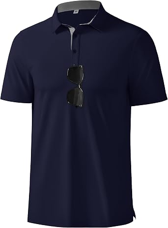 Mens Polo Shirts Short Sleeve Breathable Dry Fit Moisture Wicking Performance Polo for Golf Casual Business