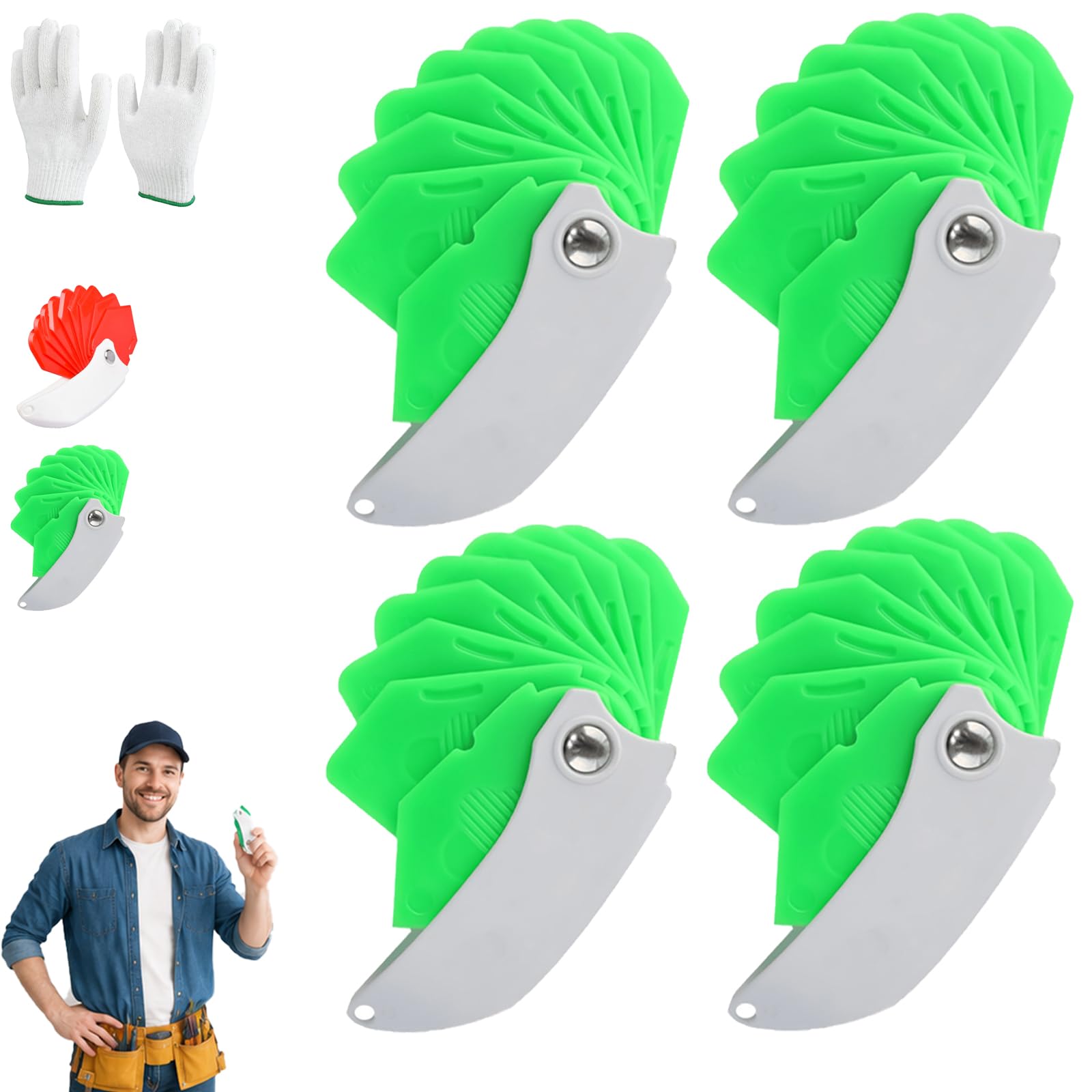 Foldable Spatula & Sealant Applicator with Scraper Edges,9-in-1 Caulking Tool Set,Portable Silicone Finishing Scraper,for Bathroom Kitchen Window Floor Gap Sealing (4 PC - Green)
