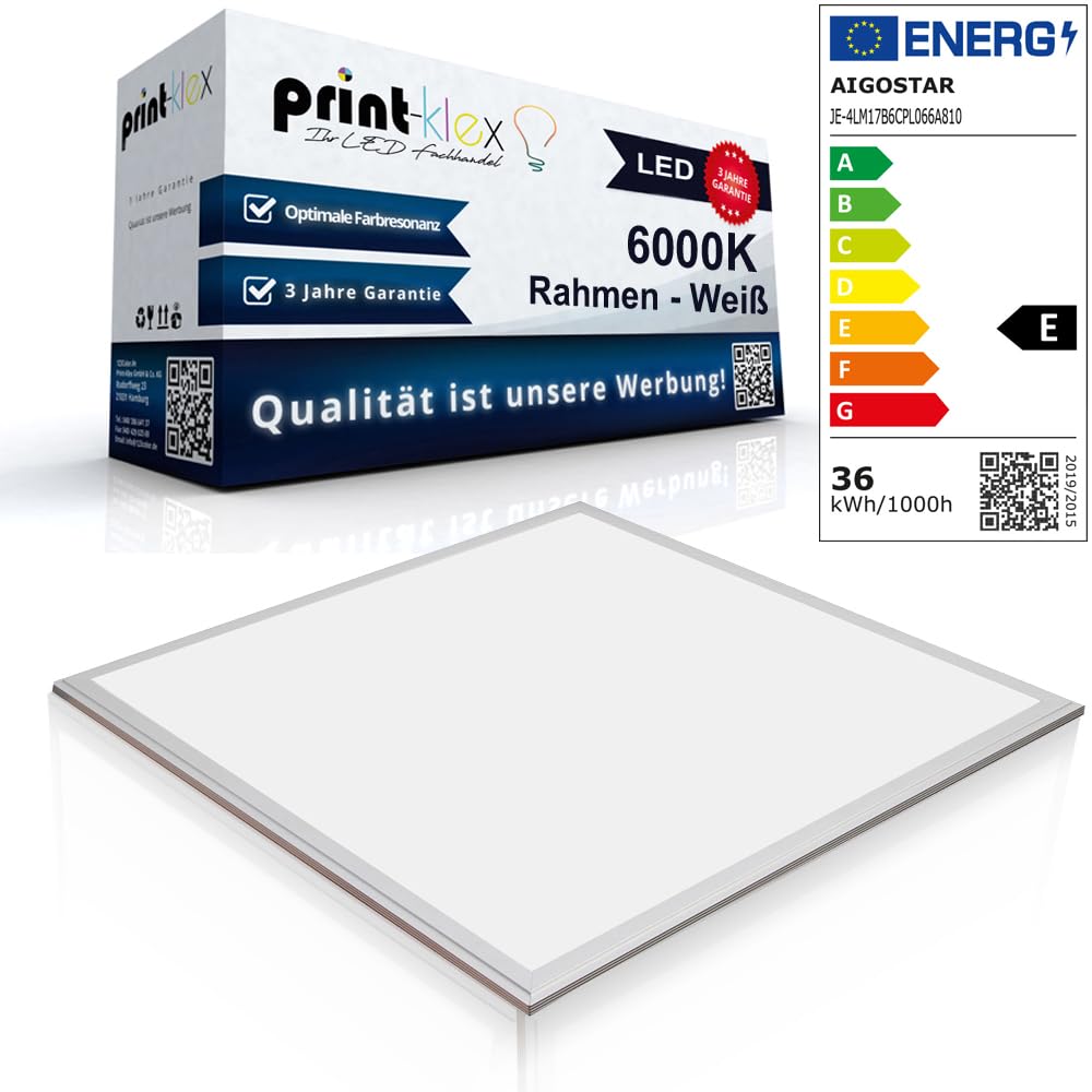 Panneau LED Ultraslim 60 x 60 cm encastrable lumière lampe spot blanc froid Cadre de 40 W 3600 lm 6000 K blanc – Office Print Serie