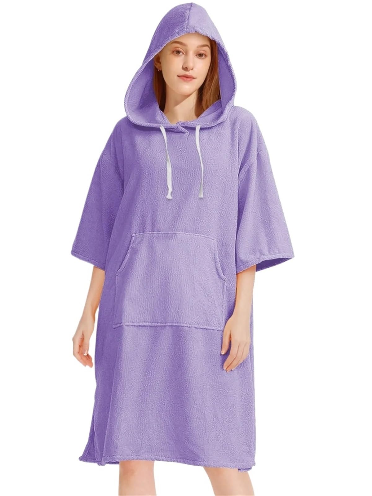 ATEUXOL Quick-drying Surf Poncho Quick Dry Solid Microfiber Changing Robe Surf Poncho Hooded Beach Towel for Adults Men and Women(Color3)