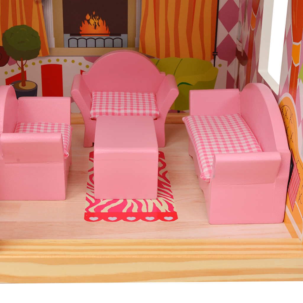 3-poziomowy domek dla lalek z drewna, domek do zabawy dla dzieci z 18 mini meblami, 60 x 30 x 90 cm, zabawka na rolkach dla dziewcząt i chłopców