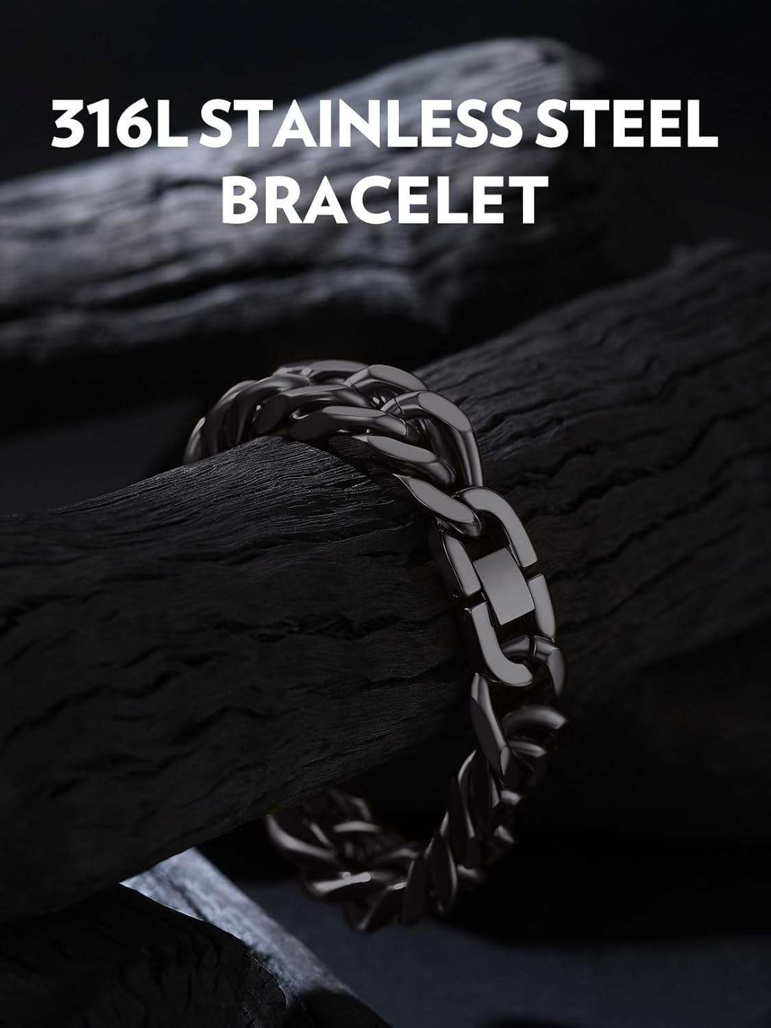 Bandmax Cuban Chain Bracelets for Men Women, Stainless Steel/Black/Gold Plated Hip Hop Chunky Miami Curb Link Wristlet Bracelet Gift for Son Grandson Husband Father - Image 2