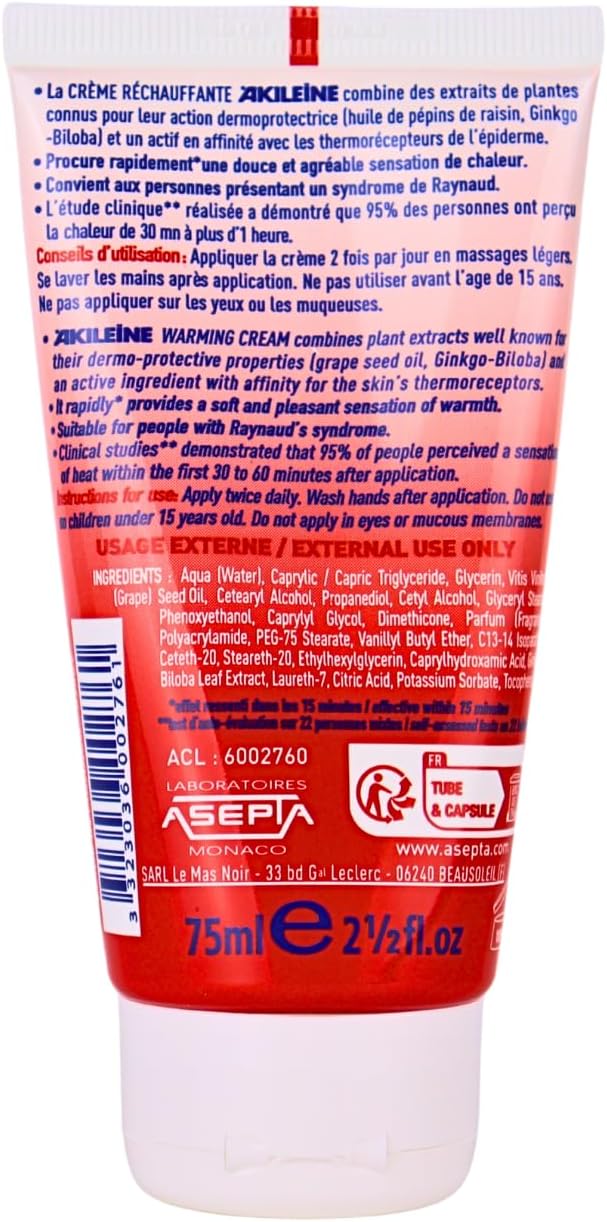 AKILEINE Cold Feet Warming Cream | Warming lotions | Warm feet | Foot Warming | 75ml