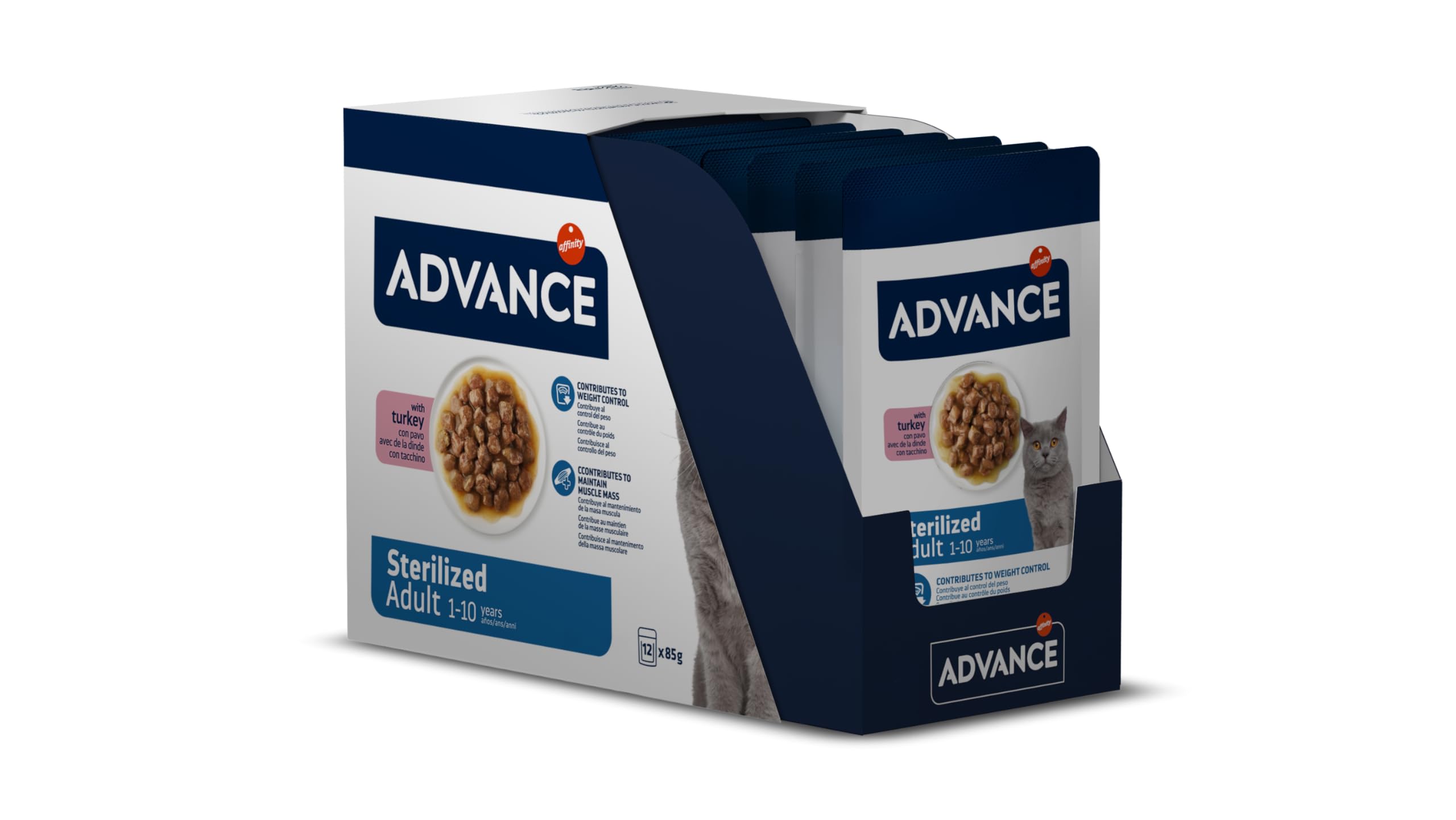 Advance Comida Húmeda para Gatos Adultos Esterilizados con Pavo, Multipack 12 x 85 g, Total 1.02 kg