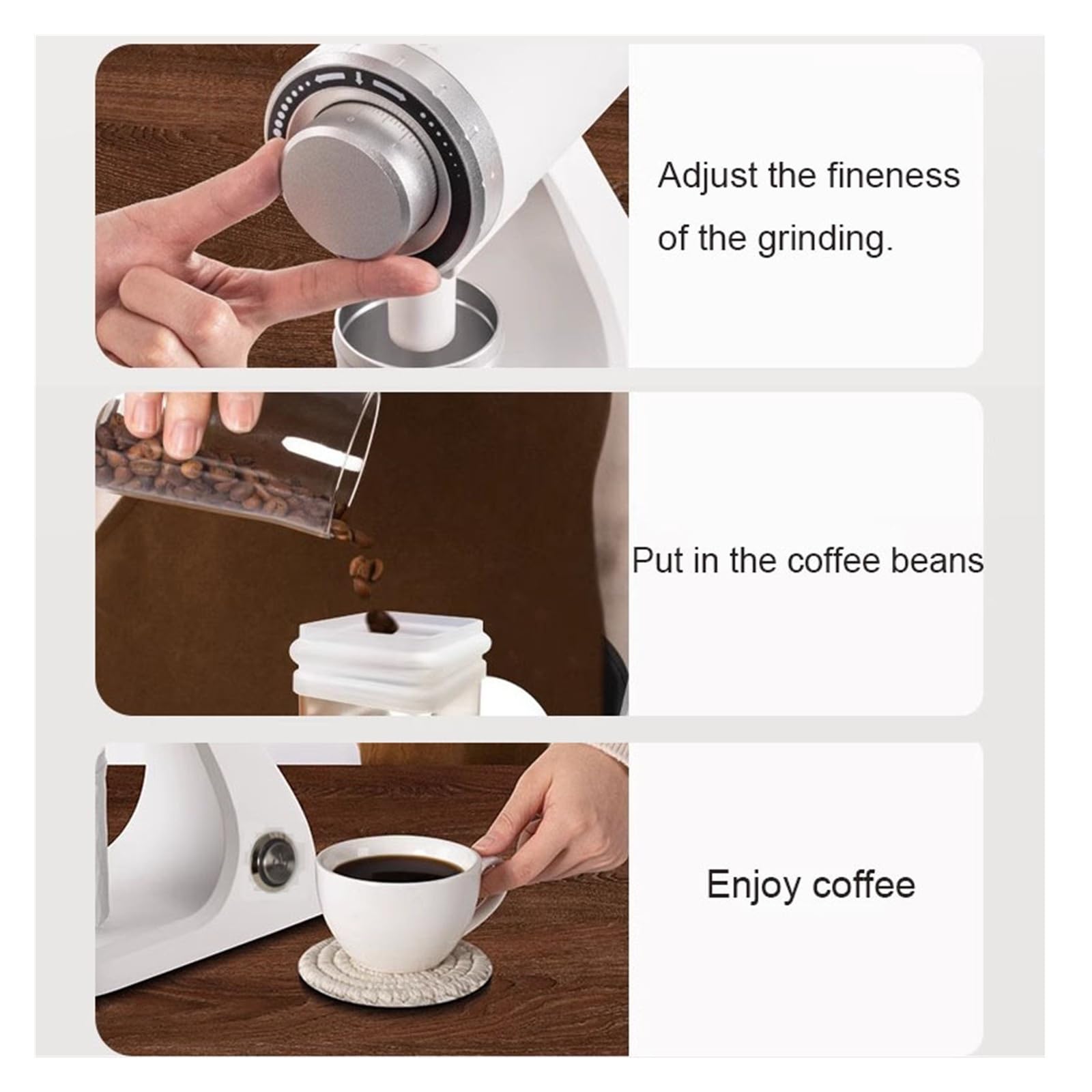 Molinillo de café eléctrico 250 W con cuchillas planas acero inoxidable 60 mm y muelas cónicas Seguridad de uso(Bianco)