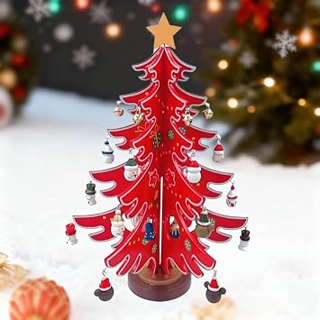 Wooden Christmas Tree Mini Tabletop Christmas Tree Decor Xmas Holiday Party Ornaments 3D Miniature Desktop Decorations