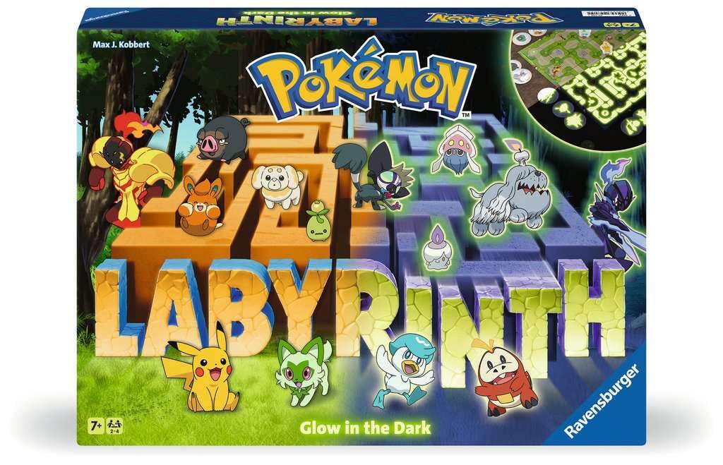 22705 - Pokémon Labyrinth Glow in The Dark - Sliding Fun with Your Favorite Pokémon - Playable in Light and Dark for 2-4 Players Ages 7 and Up
