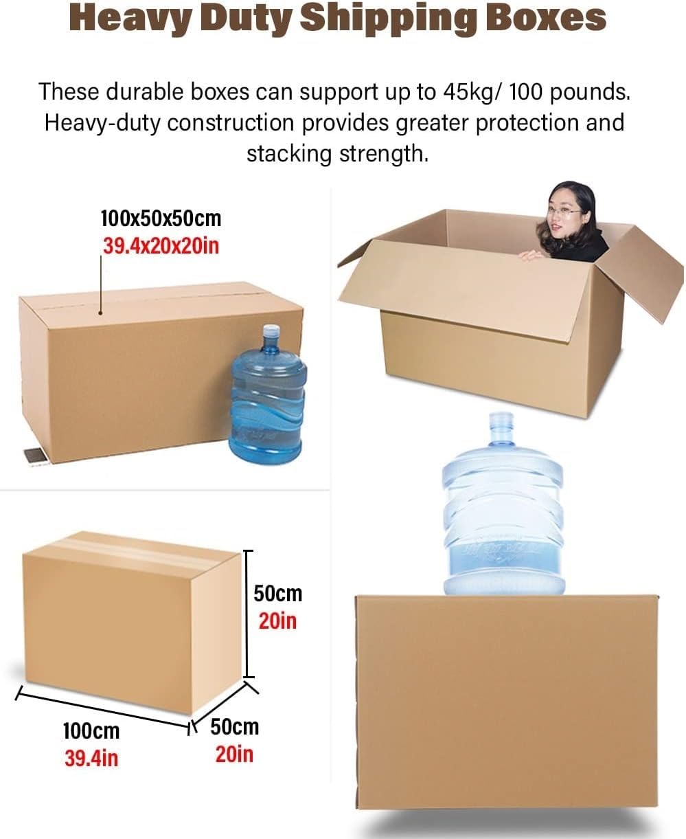 Cajas de envío para embalaje y mudanzas, juego de 4 cajas de almacenamiento grandes de cartón para envío y embalaje, 100 x 50 x 50 cm