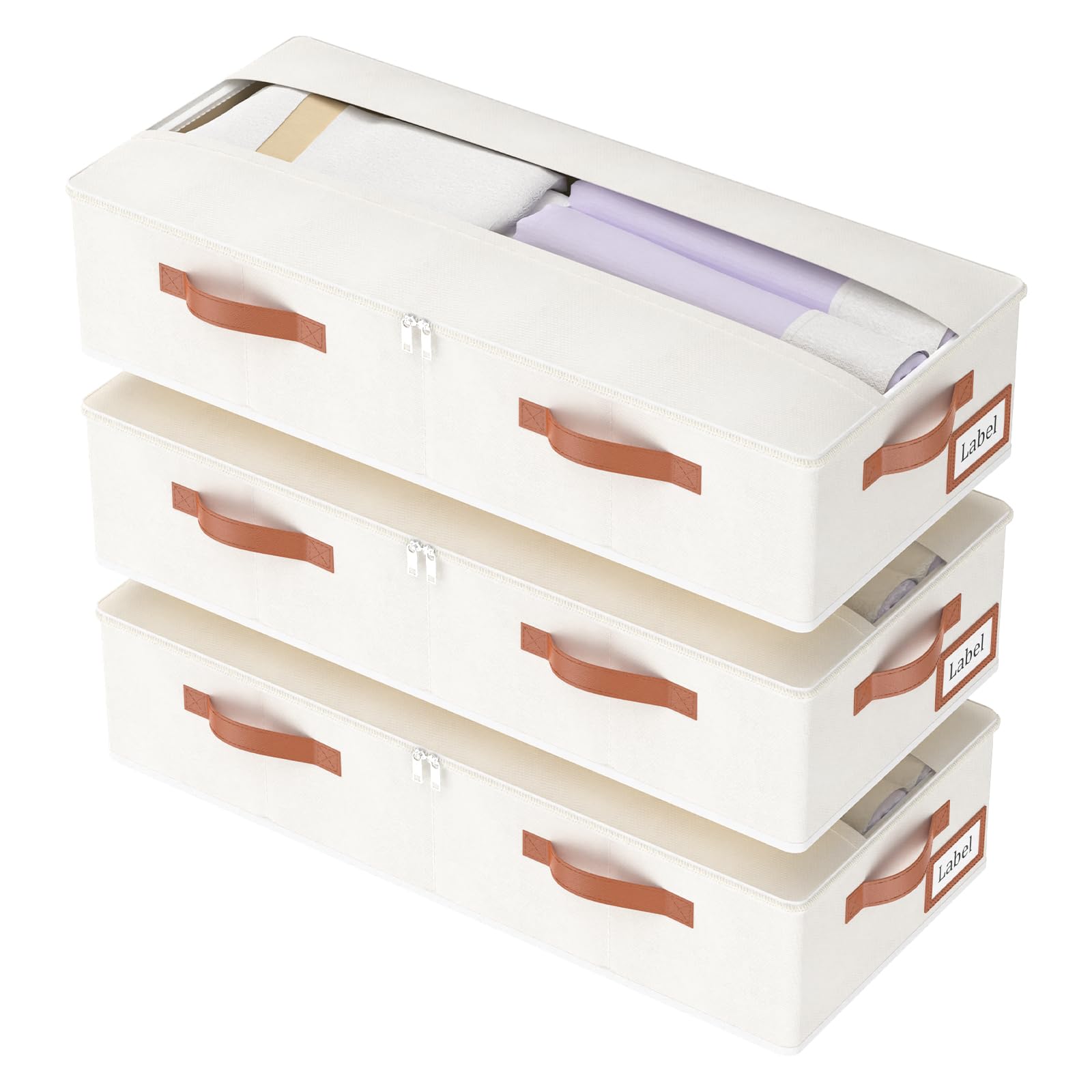 Bolsa de Almacenamiento Debajo de la Cama Yawinhe, Caja de Almacenaje Beige 3 piezas