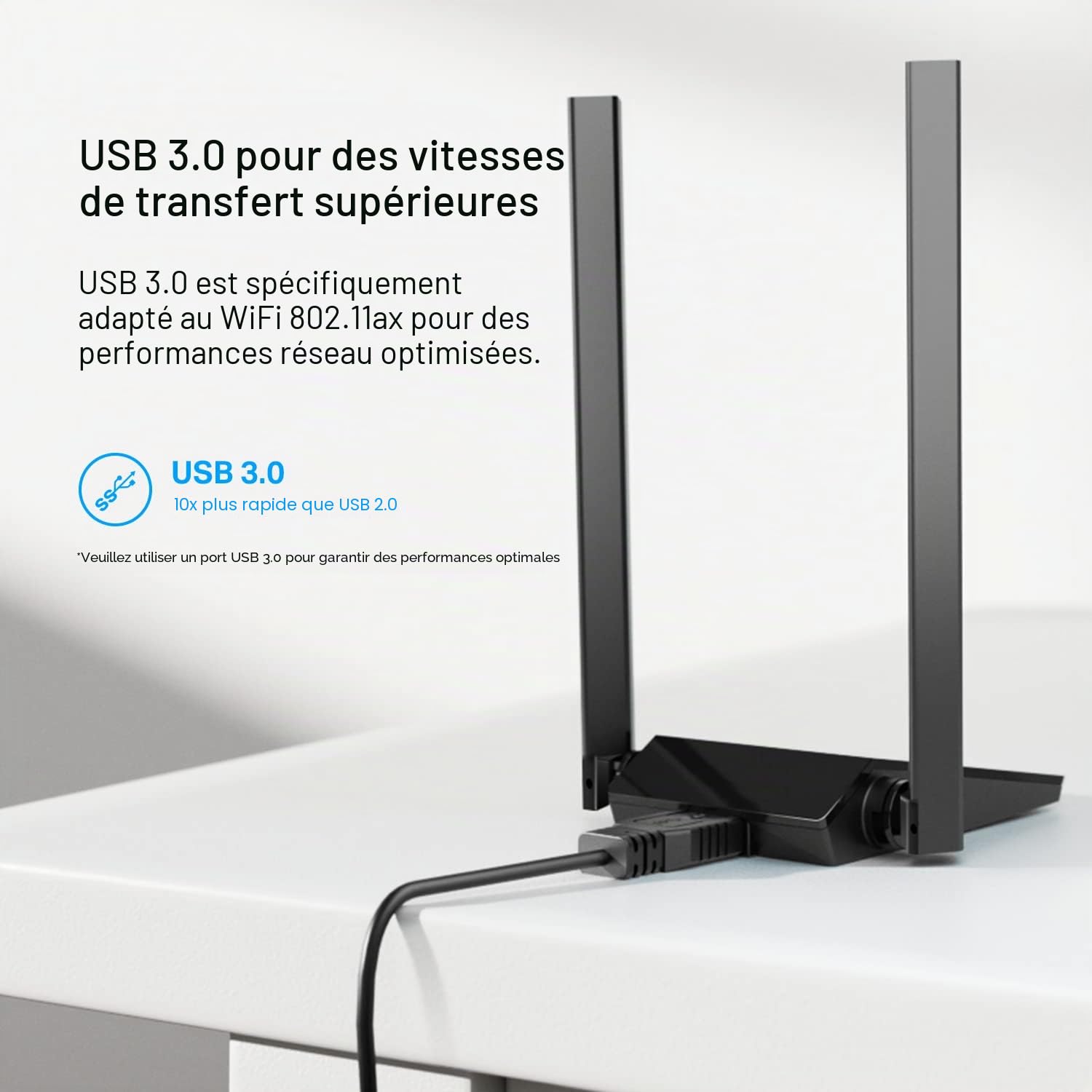 TP-Link Adaptateur WiFi 6 USB pour PC de bureau – (Archer TX20U Plus) AX1800 Adaptateur réseau sans fil avec 2,4 GHz, 5 GHz, antenne double bande 5 dBi à gain élevé, WPA3, prend en charge Windows