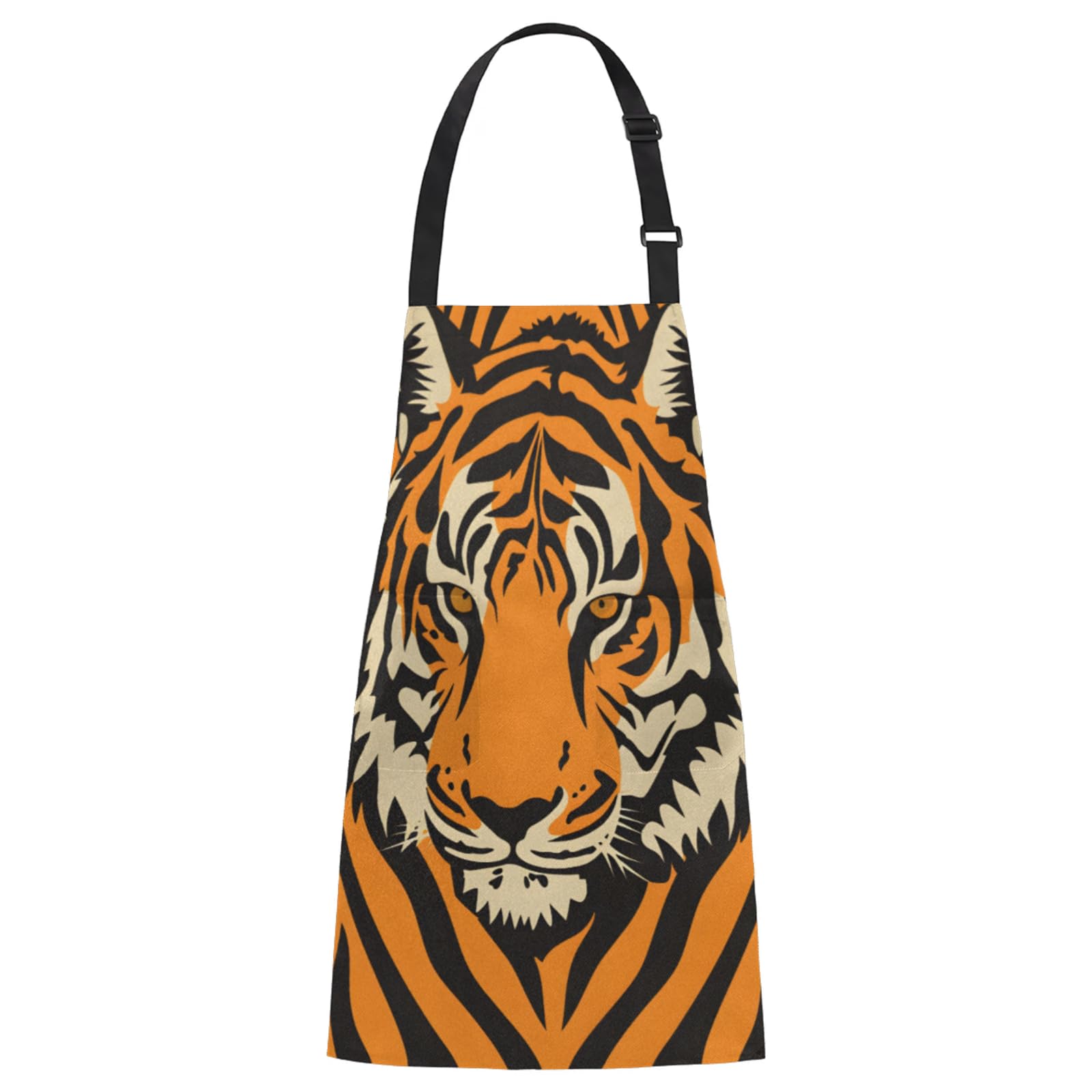 Aglebo Tiger Texture Chef Apron with Pockets Adjustable Shoulder Strap Waterproof Cooking Apron for Kitchen Baking Gardening Pottery Painting