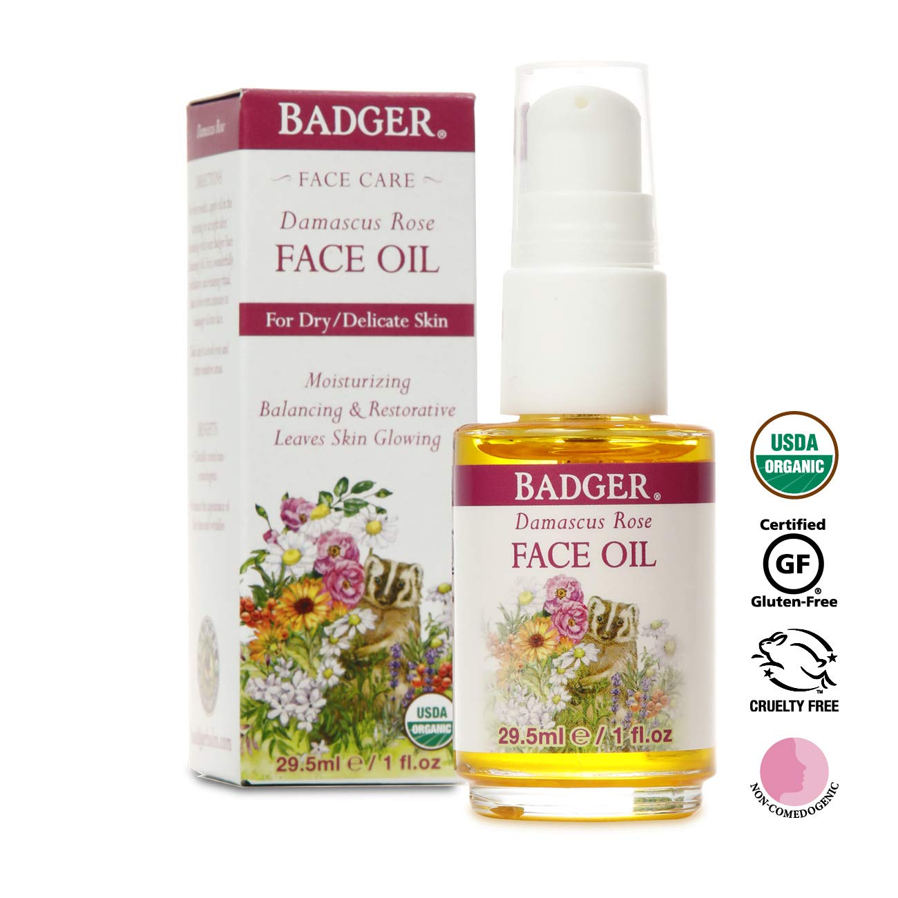 Badger Balm - Damascus Rose Antioxidant Face Oil - Certified Organic,1 oz. : Beauty & Personal Care