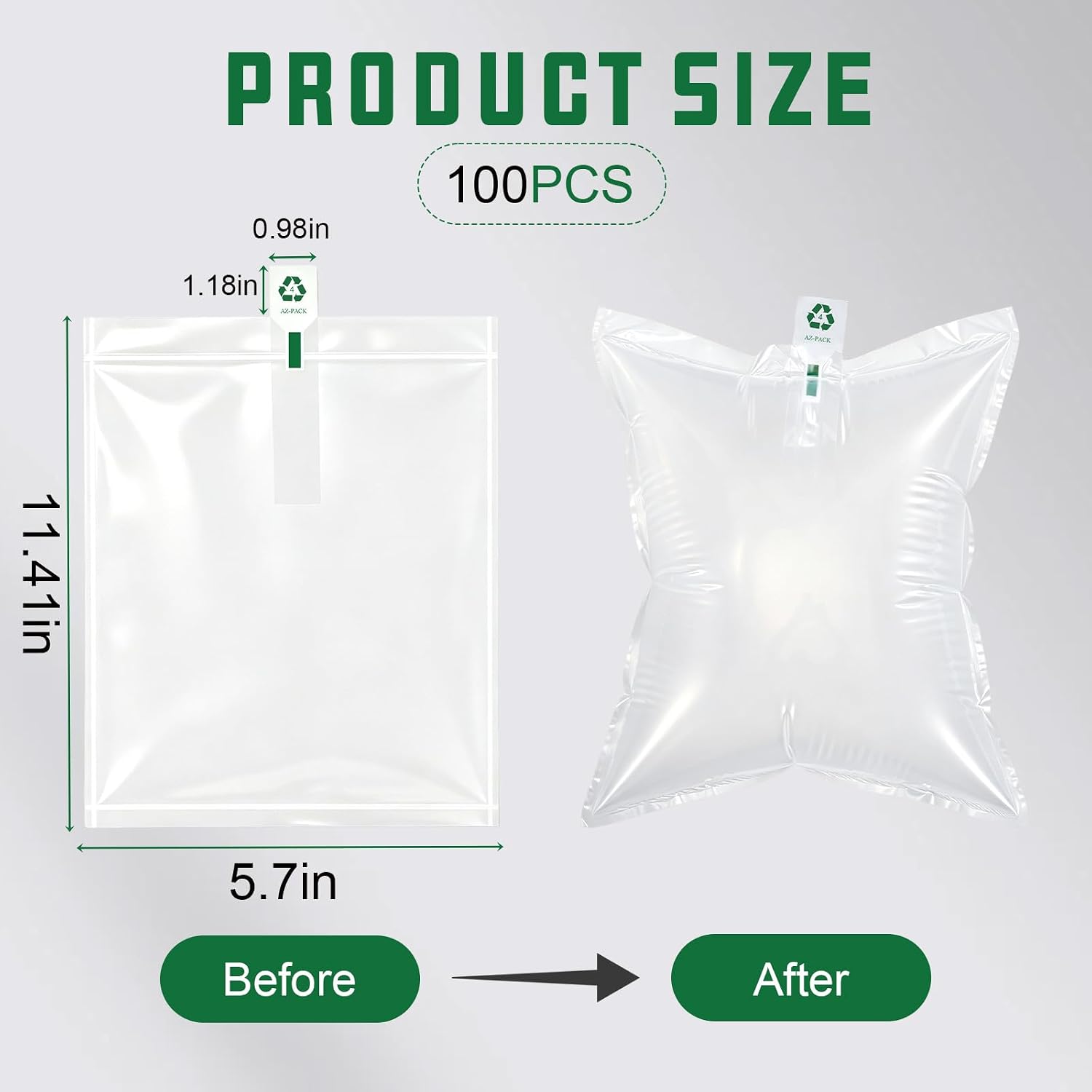 100 Pack Inflatable Air Pillow Fillers, 5.7 x 11.4 Inches Reusable Purse Handbag Stuffer Inserts, Air Cushion Void Fill for Packing Shipping Box, with 1 Hand Pump