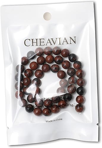 Miniatura 5 de CHEAVIAN 35 cuentas redondas sueltas de piedra de obsidiana caoba natural de 0.394 pulgadas (0.394 in) para fabricación de joyas, 1 cuerda de 15