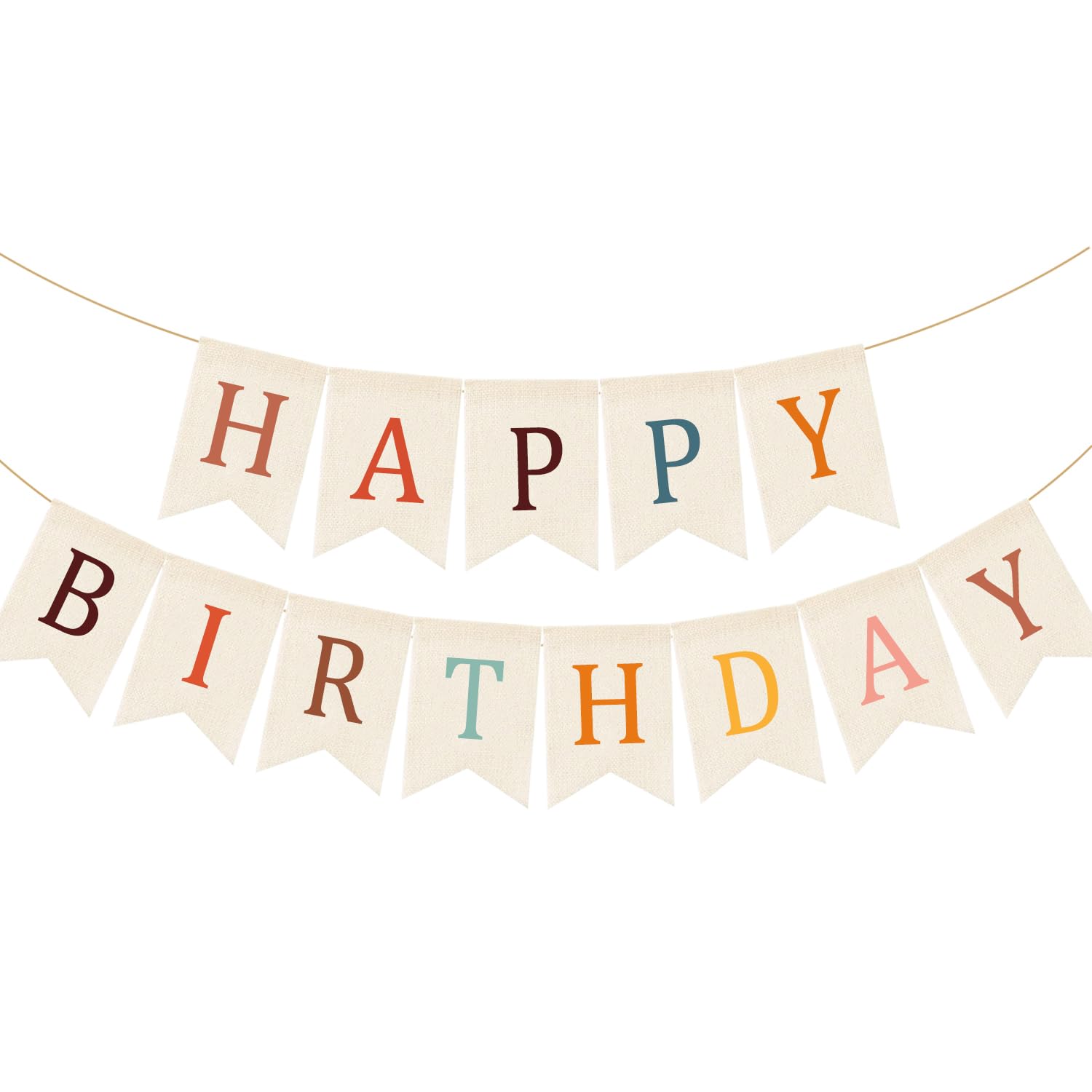 Doumeny Happy Birthday Burlap Banner Boho Birthday Garland Bunting Bohemian Party Hanging Flag White Happy Birthday Bunting Garland Rainbow Party Banner for Women Men Birthday Kid Photo Backdrop