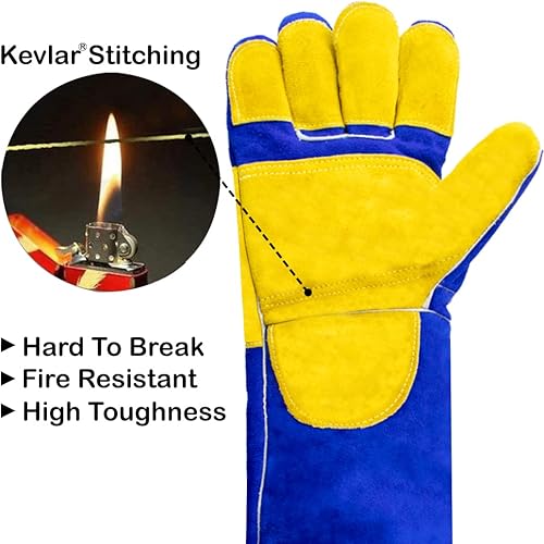 Miniatura 7 de Guantes de cuero para soldadura/barbacoa, 16 pulgadas, 932℉, guantes de soldadura resistentes al calor/fuego, guantes para horno, parrilla