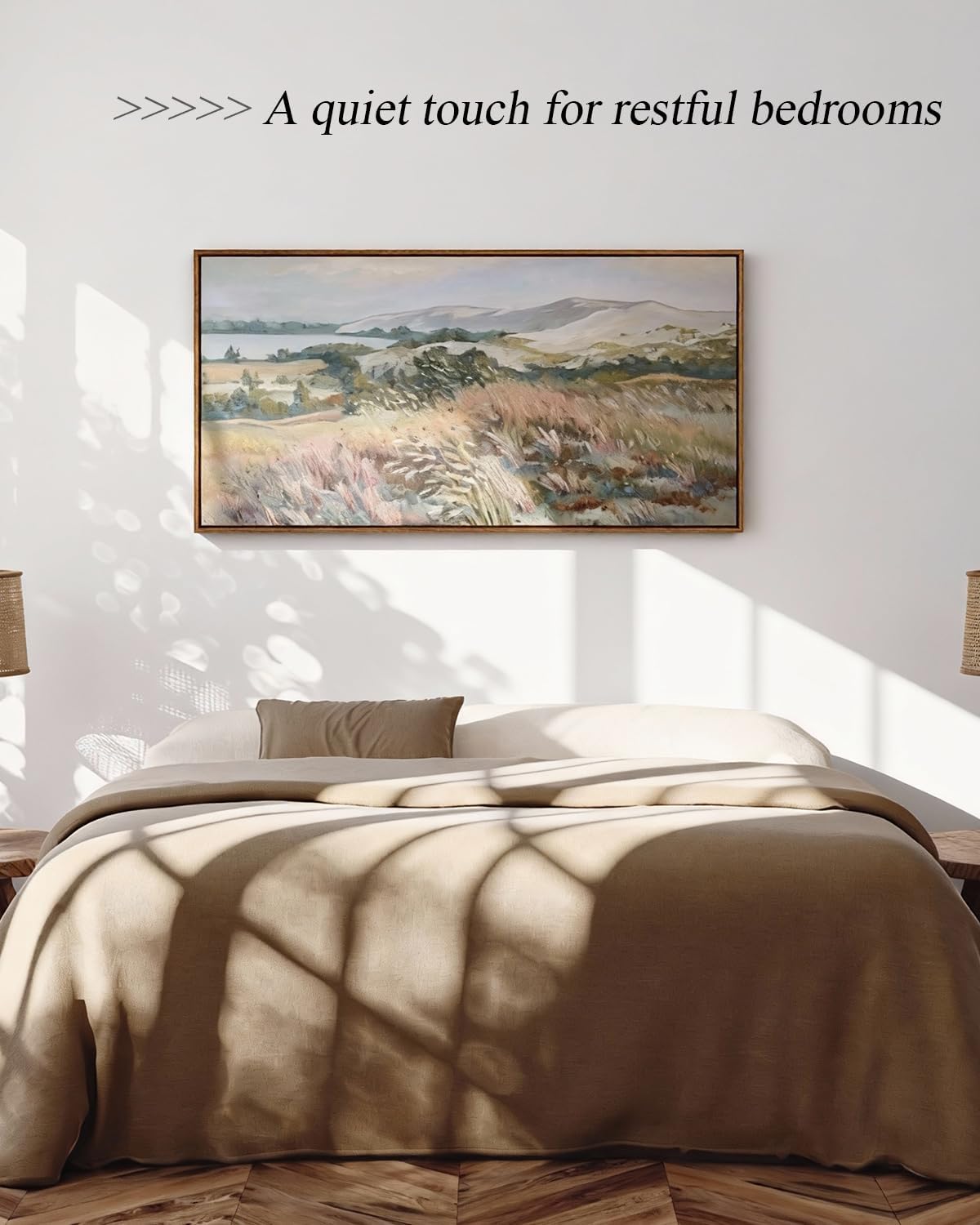 arpeotcy rustic landscape wall art for living room fireplace hallway, large framed art,20x40in,vintage farmhouse earthy moody cozy decor, nature coastal dune paintings artwork for spring summer coastal dune 40"l x 20"w
