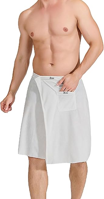 ANUFER Mens Adjustable Bath Towel Wrap - Wearable Towel Skirt with Pocket for Gym Shower Sauna Spa & Beach Cover Ups