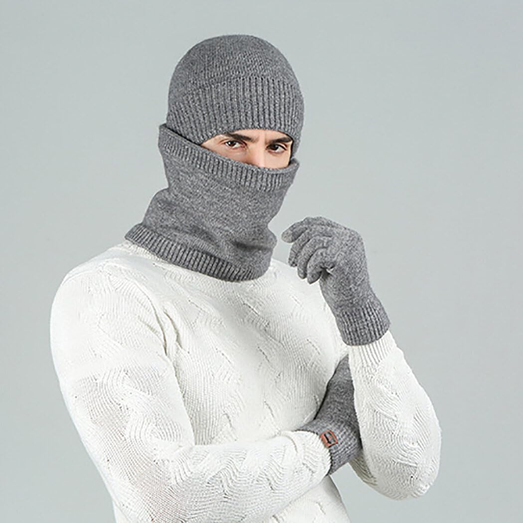 Thermal Unisex Rippstrickmütze, klassischer Loop-Schal und Handschuhe Set