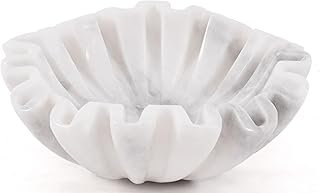 Marble Ruffle Bowl 6 Inch Handmade White – Decorative Fruit and Snack Bowl for Dining Table