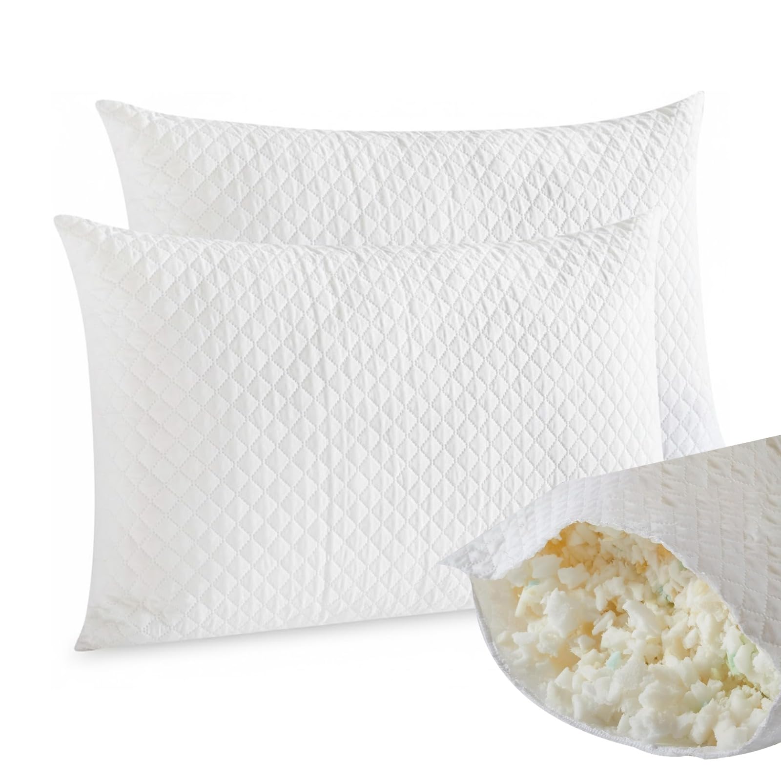 Molten Creek® Shredded Memory Foam Pillows, Soft And Fluffy, Modern Design, Machine Washa...