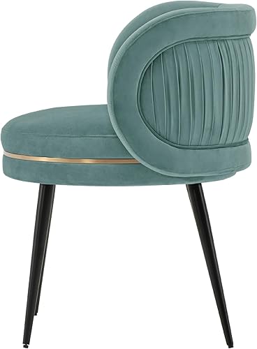 Miniatura 7 de Manhattan Comfort Kaya - Silla de comedor moderna de terciopelo con respaldo redondo plisado, acolchado de espuma de alta densidad y marco de madera