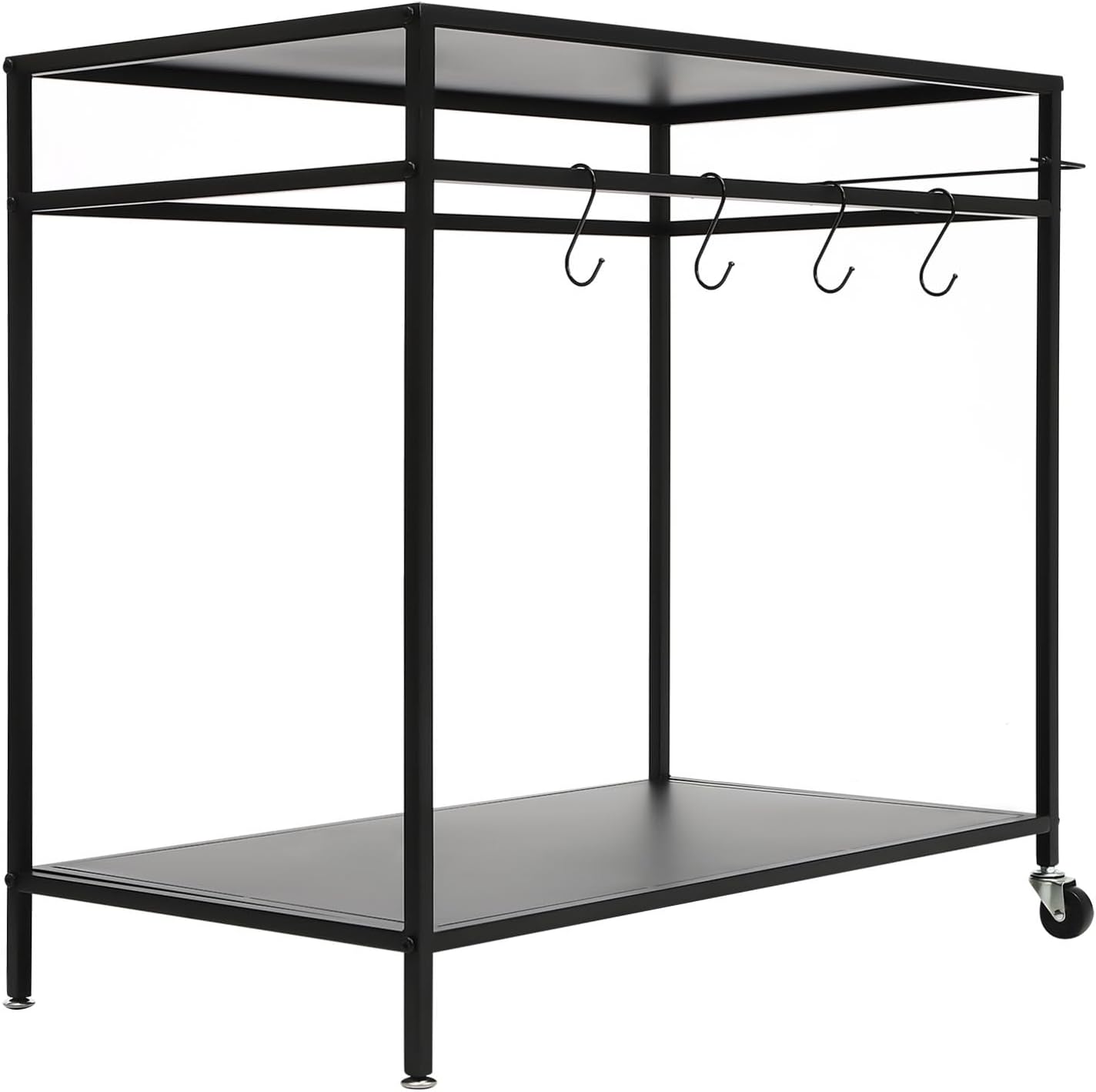 Outdoor Grill Carts Prep Dining Table Movable Pizza Oven Stand Double -Shelf Outdoor Worktable with 2 Wheels and 4 Hooks Black