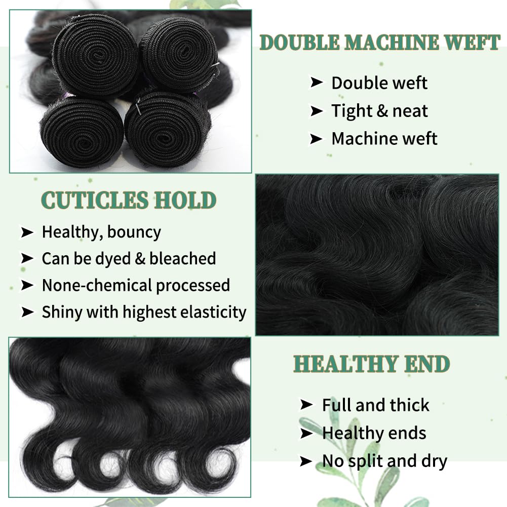 Body Wave Bundles Human Hair 20 22 24 26 Inch 4 Bundles Human Hair Body Wave 14A Raw Bundles Human Hair 100% Unprocessed Brazilian Natural Black Glossy Hair Bundle