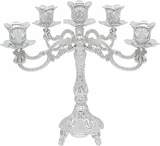 Metal Candelabra 5-Candle 10.1 Inch Tall Candle Holder Stick for Home Wedding Event and Party Festival (Silver-Tulip Style)