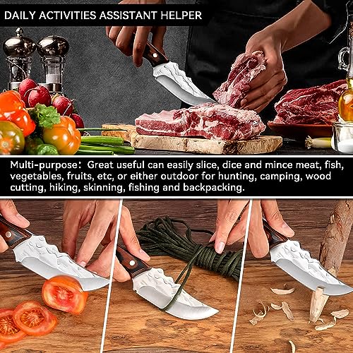 AmHoo Outdoor Tool Professional Bushcraft Knife, Boning Knife, Survival Hunting Knife,Tactical Knife, Camping Knife,With Handle Color Wood Ultra Sharp Steel Blade - Thumbnail 4