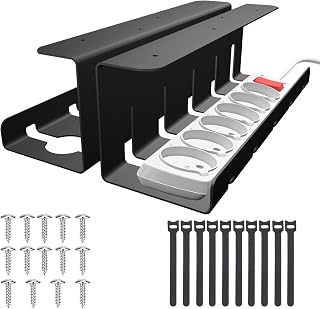 AiQInu Kabelkanal Schreibtisch, Inkl. Zubehör,Kabelmanagement Schreibtisch für Kabelversteck,Cable Management Kabelhalter Kabelwanne Tisch 2er Set,Kabelkorb Schwarz