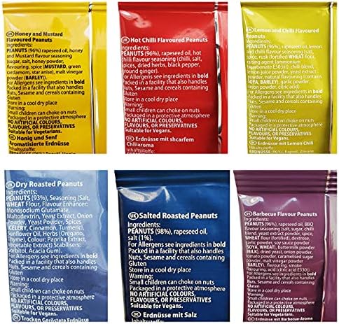 New York Delhi ViPnuts, Selection Box (18 x 63g) 6 Flavours, Hot and Lemon Chilli, BBQ, Honey and Mustard, Classic and Dry Roasted Flavoured Peanut, High Protein. 3 x 63g of Each Flavour. 18 Packs