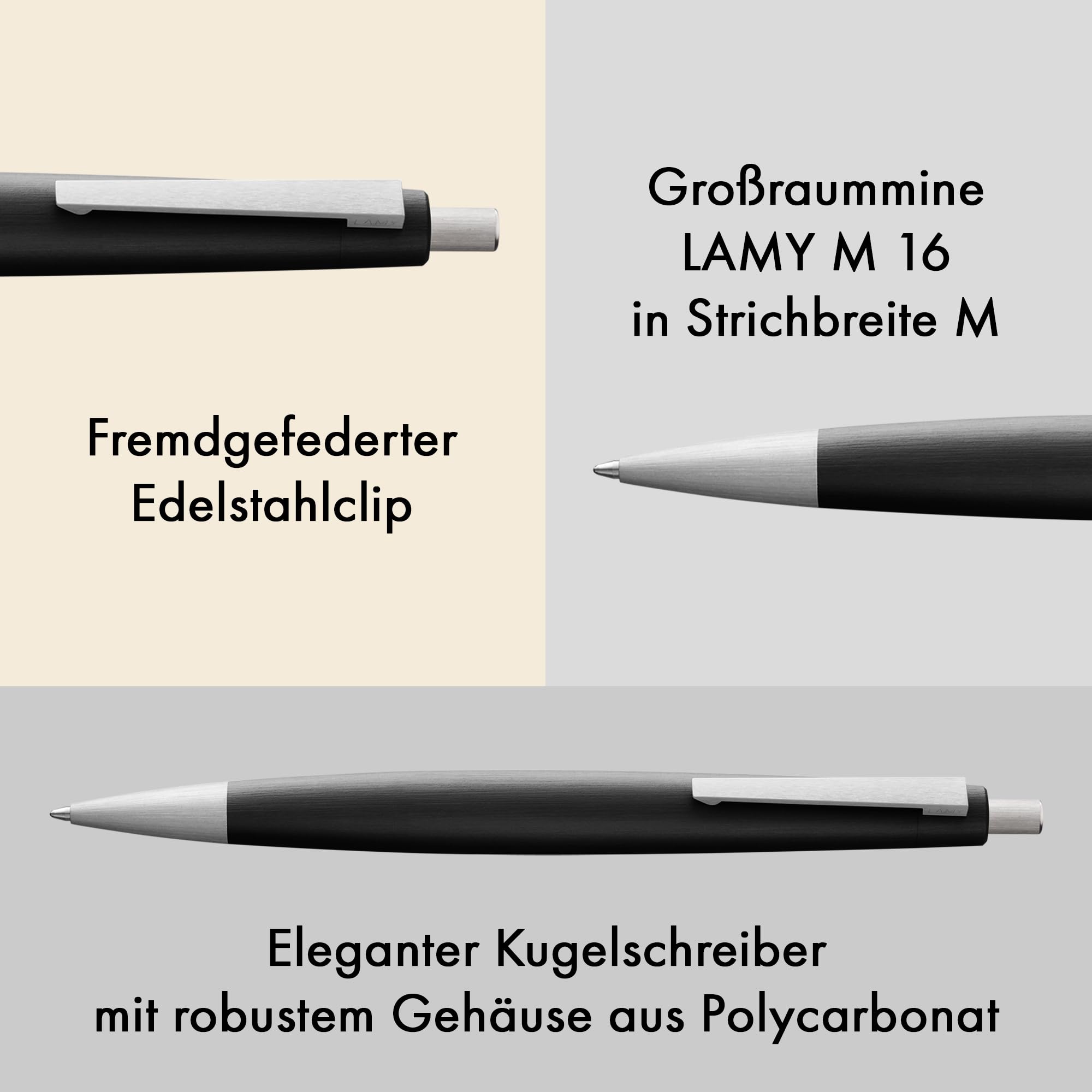 Lamy 2000 black Kugelschreiber in Stichbreite M | Lamy Kugelschreiber im robusten Gehäuse aus Polycarbonat – perfekt ausbalanciert - inkl. Großraummine M 16 in schwarz