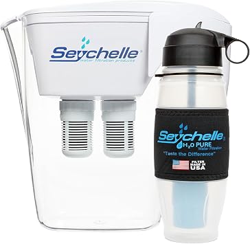 64oz Seychelle pH20 Alkaline Water Filter Pitcher Includes Filters and 28oz Seychelle pH20 Alkaline Water Filter Bottle Includes Filter Bundle